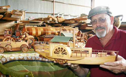 Wayne Vince proudly displays his models at the Warwick Shire Woodcrafters open day at the weekend. Wayne Vince proudly displays his models at the Warwick Shire Woodcrafters open day at the weekend.